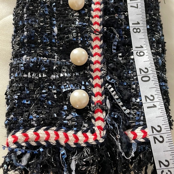 Sans Souci Blazer Jacket Blue Metallic Pearl Buttons Large - Picture 12 of 12